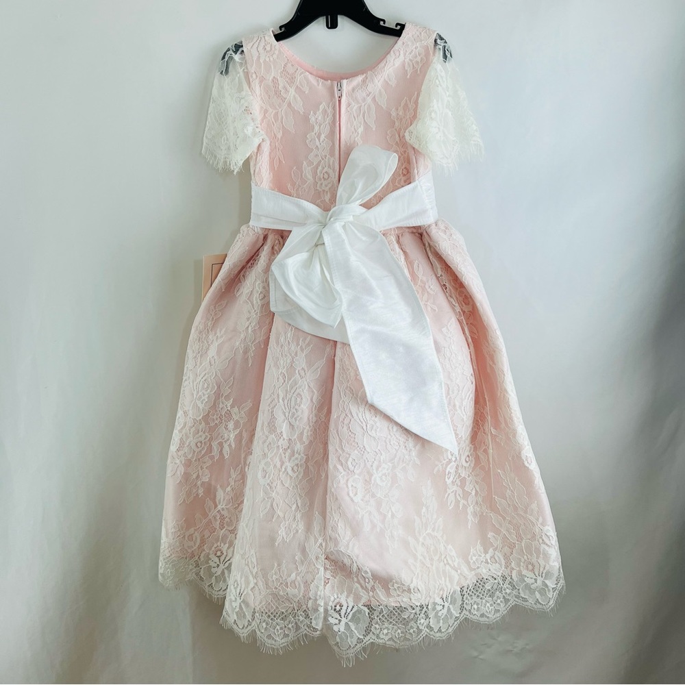 Sweet Kids Soft French Lace  with Dupioni Girls Dress SK724 Blush Color - Picture 4 of 13